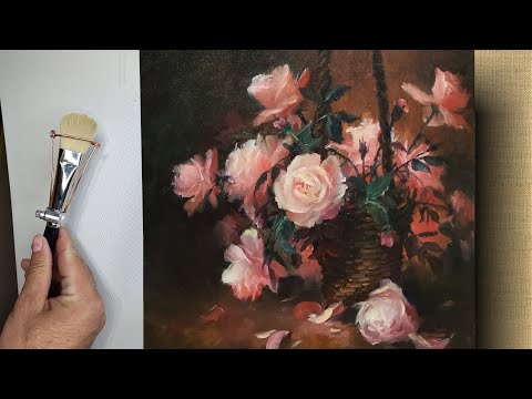 Видео: РОЗЫ В КОРЗИНЕ. Как нарисовать розы маслом
