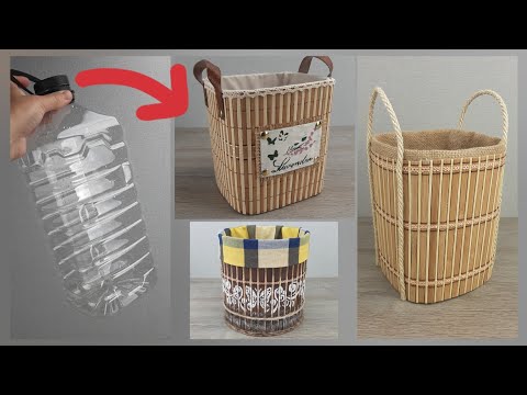 Видео: Из пятилитровых пластмассовых бутылок сделала удобные корзины для хранения вещей.