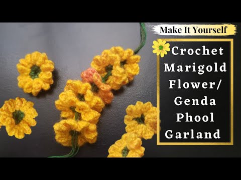 Видео: Как связать крючком цветок бархатцев и сделать гирлянду