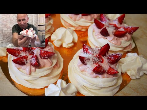 Видео: Нереально вкусные пирожные ПАВЛОВА. Десерт с клубничным джемом и творожным кремом