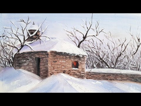 Видео: Как да нарисуваме параклис в снега с маслени бои