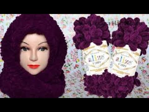 Видео: Шаль бактус из Ализе  Пуффи. Shawl of Alize Puffy yarn