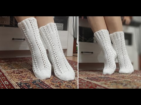 Видео: ДВУМЯ  спицами без шва,  ШИКАРНЫЕ НОСКИ спицами - видео мк.  ДОСТУПНО для НАЧИНАЮЩИХ! Подробно.
