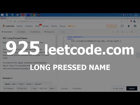 Видео: Разбор задачи 925 leetcode.com Long Pressed Name. Решение на C++