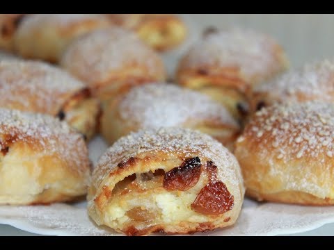 Видео: Булочки из слоеного теста с творогом и изюмом