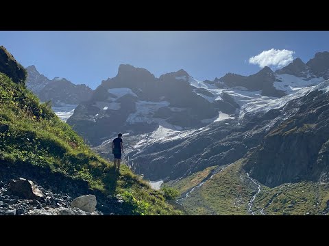 Видео: Ущелье Птыш на Домбае. Водопад «Девичьи косы». Дошли до самого ледника