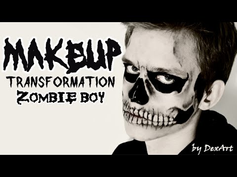 Видео: Грим - На Хэллоуин! Живой Череп!!! / Zombie Boy Makeup transformation / DA