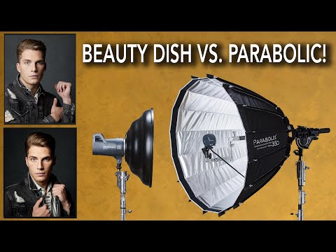 Видео: Сравнение жесткого света: Параболический vs. Beauty Dishes для портретов