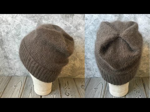 Видео: ВЯЗАНАЯ ШАПКА ИЗ ПУХА НОРКИ С ИНТЕРЕСНОЙ МАКУШКОЙ. KNITTED HAT