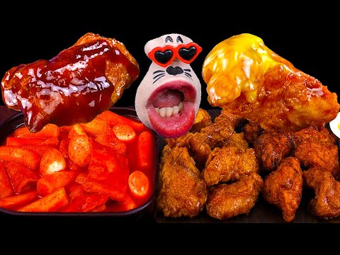 Видео: Мукбанг ASMR- Сладкий куриный соус с медом 🍯, Острый красный соус для курицы 🔥, Острый ттэокбокки 🌶️