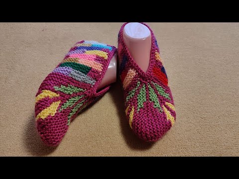 Видео: Тапочки из остатков пряжи. Многоцветные