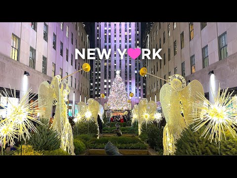 Видео: [4K]🇺🇸Рождество в Нью-Йорке🎄🎁🎅: Праздничная 5-я и 6-я авеню. Елка в Рокфеллеровском центре. Dec.2024