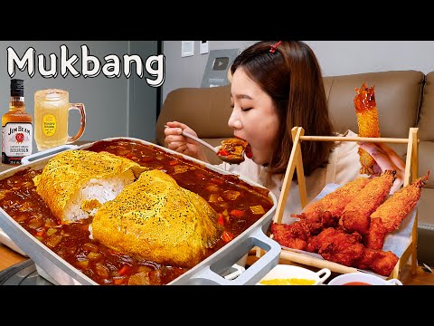 Видео: Sub)Real Mukbang- Карри Омурайс 🍛🧈 Жареные креветки и курица 🍤 Хайбол 🥂 АСМР КОРЕЙСКАЯ ЕДА