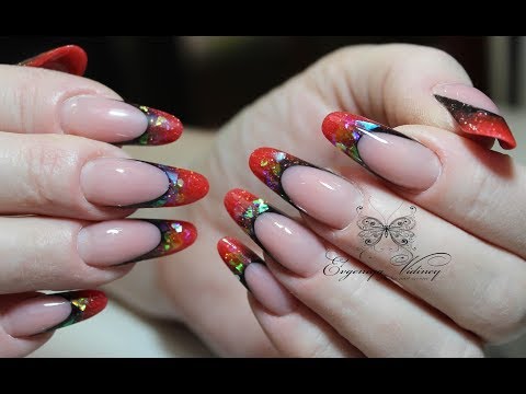 Видео: Красно-черный арт френч/Коррекция арочный миндаль