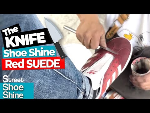 Видео: Как добиться ИДЕАЛЬНОГО блеска обуви ЧИСТКА 🔪😌🔪 НОЖОМ Замша Техника #asmr #shoeshine