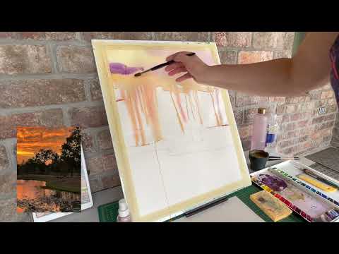 Видео: Закат над спокойным озером акварелью / Calm Lake Sunset in Watercolor