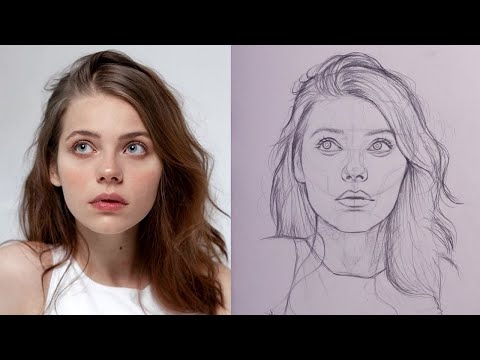 Видео: Как нарисовать голову методом лумиса - Нарисуйте лицо девушки спереди