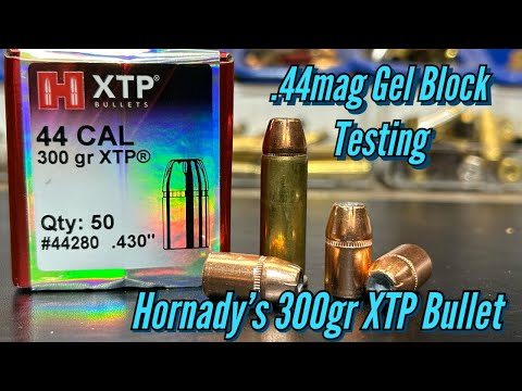 Видео: Пуля Hornady XTP 300 гран .44mag, тестирование блока баллистического геля с четырьмя вариантами д...