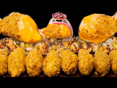 Видео: Crispy-Crunch! BHC KwakSakKing и пицца со стейком из креветок! 🍕🍗 ASMR Mukbang Eating Show :)