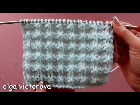 Видео: Рельефный  вафельный узор 736 Узоры спицами