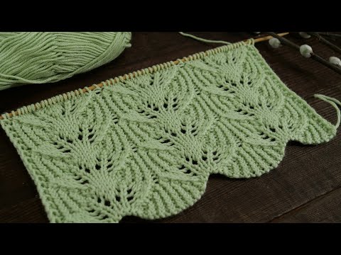 Видео: Первые листья весенний узор спицами 🍃 Free knitting pattern