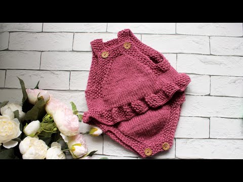 Видео: Боди из пряжи Пехорка детская новинка. Боди с рюшей спицами.