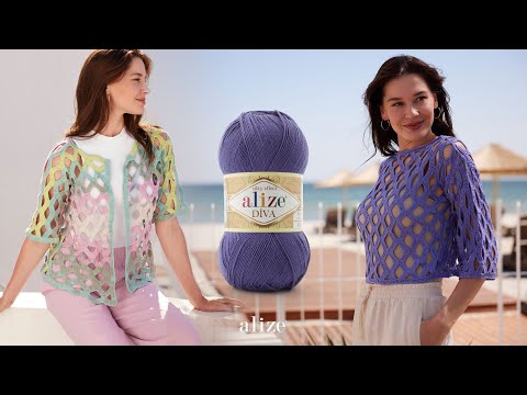 Видео: Кардиган, блузка и платье крючком с Alize Diva