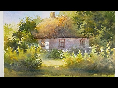 Видео: Техника акварельной живописи - домик