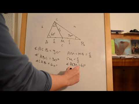 Видео: Правоъгълен триъгълник с остър ъгъл от 30 градуса - въведение. Тема за 7 клас