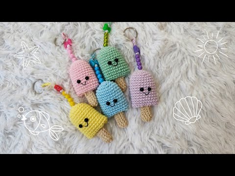 Видео: Вязаный крючком брелок амигуруми с конфетами эскимо l летняя коллекция конфет (с субтитрами)