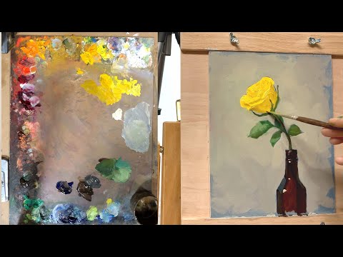Видео: Желтая роза маслом - урок живописцы на русском oil painting demo by Aleksey Vaynshteyn