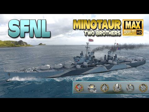 Видео: Крейсер «Минотавр»: Лучший игрок «SFNL» на карте «Два брата» — World of Warships