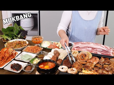 Видео: Мукбанг :) Давайте есть вкусный самгёпсал дома, как в ресторане | сервировка стола самгёпсаль.