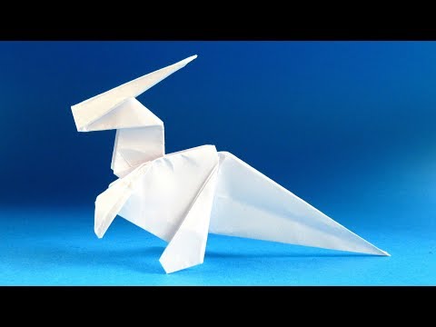 Видео: Как сделать простое оригами динозавра - оригами паразауролоф