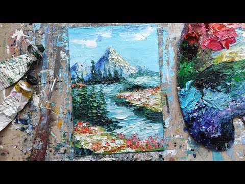 Видео: РЕКА В ГОРАХ мастихином ИМПАСТО