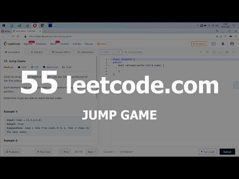 Видео: Разбор задачи 55 leetcode.com Jump Game. Решение на C++