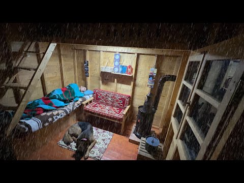 Видео: Зимний кемпинг в деревянном доме с моей собакой - Деревянный домик вне сети