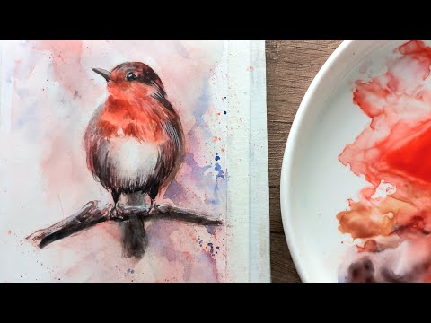 Видео: Рисуем птицу акварелью. Мастер-класс по акварели.Watercolour painting tutorial.