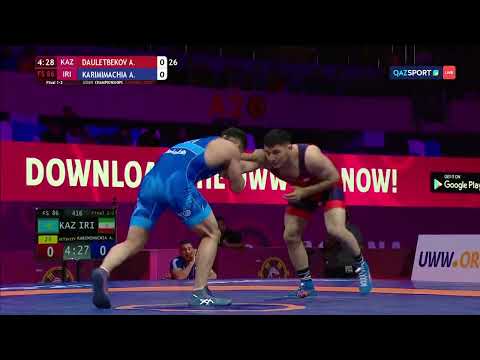 Видео: Вольная борьба. Чемпионат Азии. 86 кг. Финал. Азамат Даулетбеков (Казахстан) - Алиреза Карими (Иран)