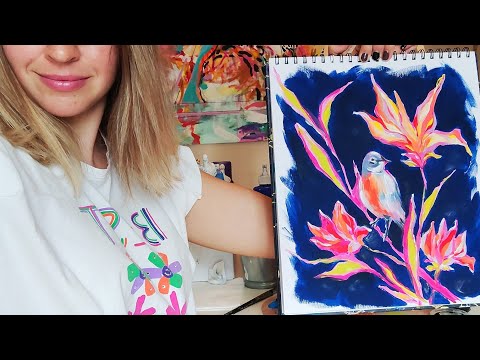 Видео: Как да нарисувам птица и цветя? How to paint birds and flower? How it's made.