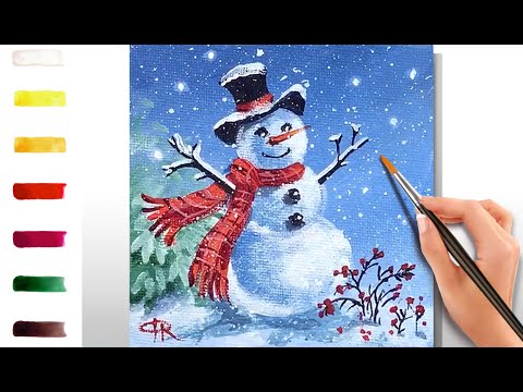 Видео: Новогодний Снеговик. Открытка. Как нарисовать 🎨АКРИЛ! Сезон 8-17 | Мастер-класс ДЕМО