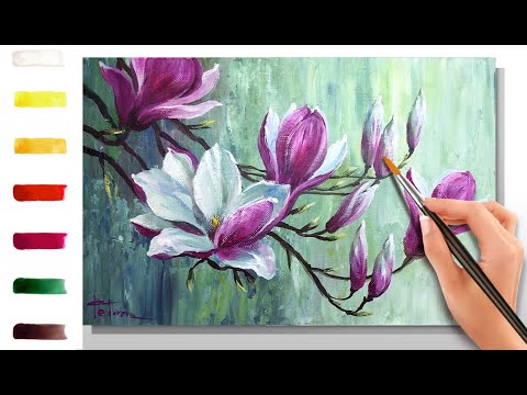 Видео: Цветущая магнолия. Как нарисовать цветы 🎨АКРИЛ! Сезон 9-6 | Мастер-класс ДЕМО