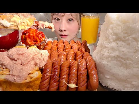 Видео: ASMR Сосиски Омлет с сыром и майонезом ментайко кимчи из ямса【Mukbang/ Eating Sounds】