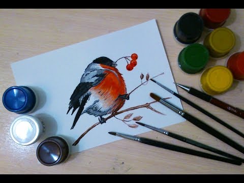 Видео: Как рисовать снегиря(новогоднее настроение) гуашь