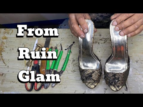 Видео: Изношенные золотые туфли в серебристо-фиолетовые сандалии