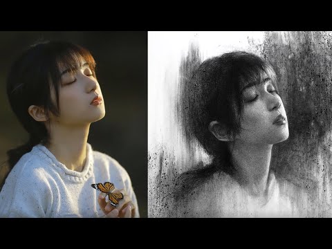 Видео: Рисование портрета девушки угольным карандашом