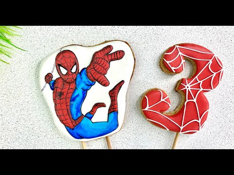 Видео: пряник Человек паук Человек паук топпер пряники с пауком топперы на торт пряники для торта