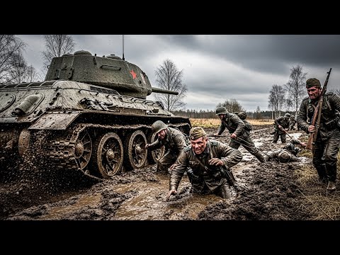 Видео: Немецкие Солдаты Тонули в Русской Грязи — а Т-34 рвал Вперёд Как Танковый Зверь