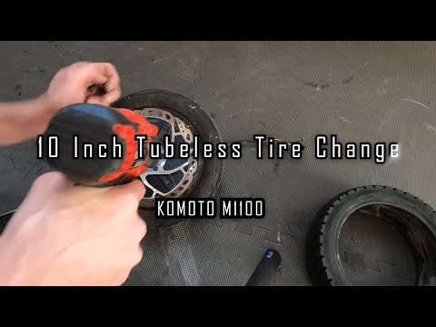 Видео: Установка и снятие 10-дюймовой бескамерной шины для электроскутера KOMOTO M1100. Замена заднего д...