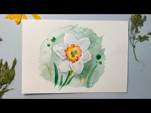 Видео: Акварель для начинающих. Рисуем Нарцисс. Урок рисования